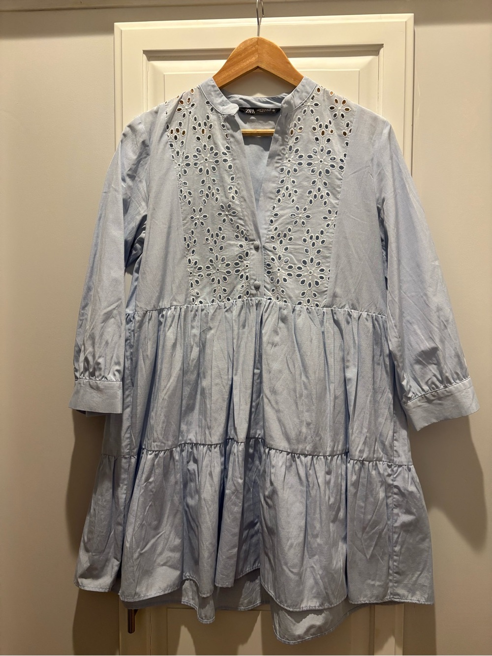 Zara Kids Pale Blue Eyelet Tiered Dress